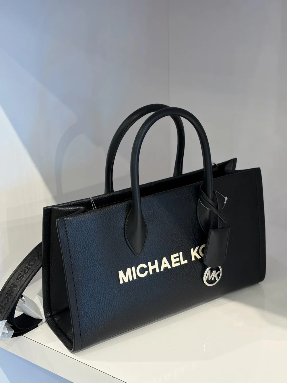 Michael Kors Black Leather Logo Satchel Tote Crossbody